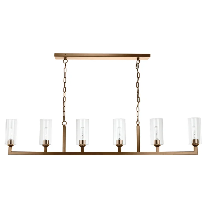 linear 6-light steel chandelier, antique brass