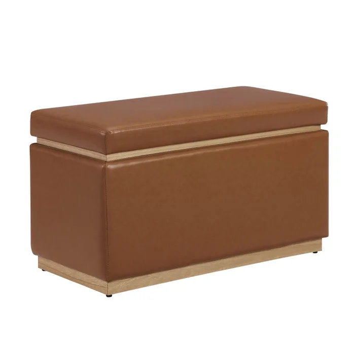 Linon Blanche Rectangle Ottoman Caramel PU ST014CARPU01ASU