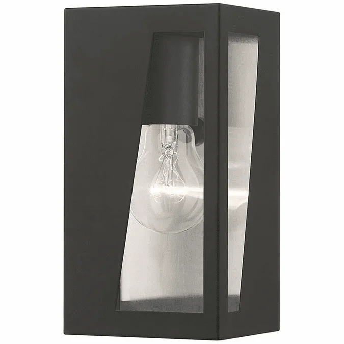 Livex 28931-04 Forsyth Contemporary Black with Brushed Nickel Stainless Steel Reflector Outdoor Wall Light Sconce