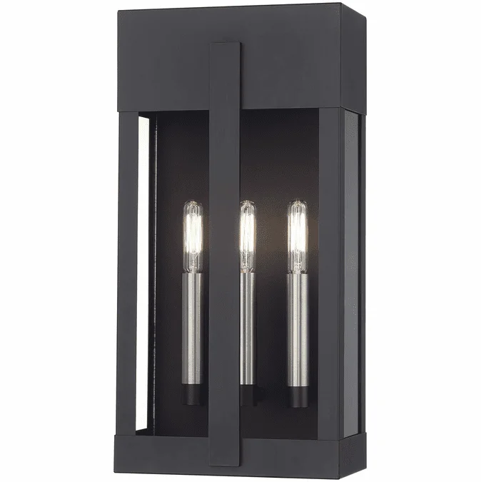 Livex 28963-04 Berksford Contemporary Black / Brushed Nickel 8.5″ Outdoor Light Sconce