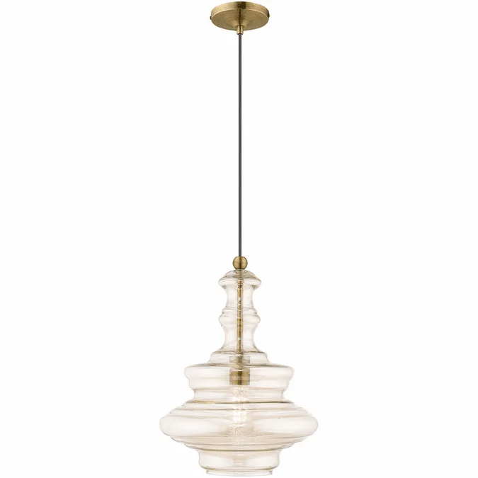 Livex 41224-01 Art Glass Modern Antique Brass Mini Pendant Light
