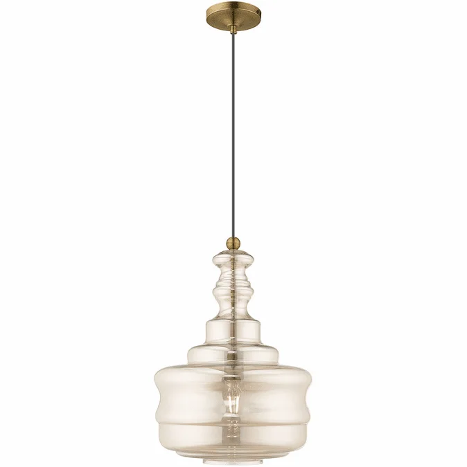 Livex 41225-01 Art Glass Modern Antique Brass Mini Pendant Lamp