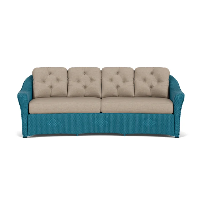 lloyd flanders reflections crescent sofa in peacock finish with demo oatmeal fabric grade b