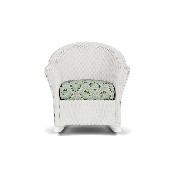 lloyd flanders reflections porch rocker in matte white finish with plume spring fabric grade c