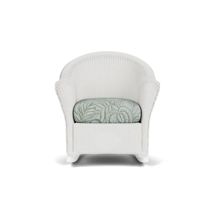lloyd flanders reflections porch rocker in matte white finish with sensibility spring fabric grade c