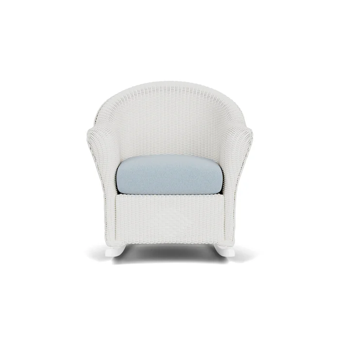 lloyd flanders reflections porch rocker in matte white finish with unearth dew fabric grade c