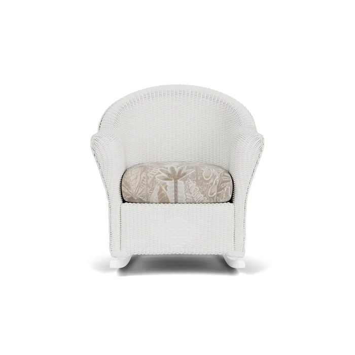 lloyd flanders reflections porch rocker in matte white finish with wayfarer dune fabric grade d