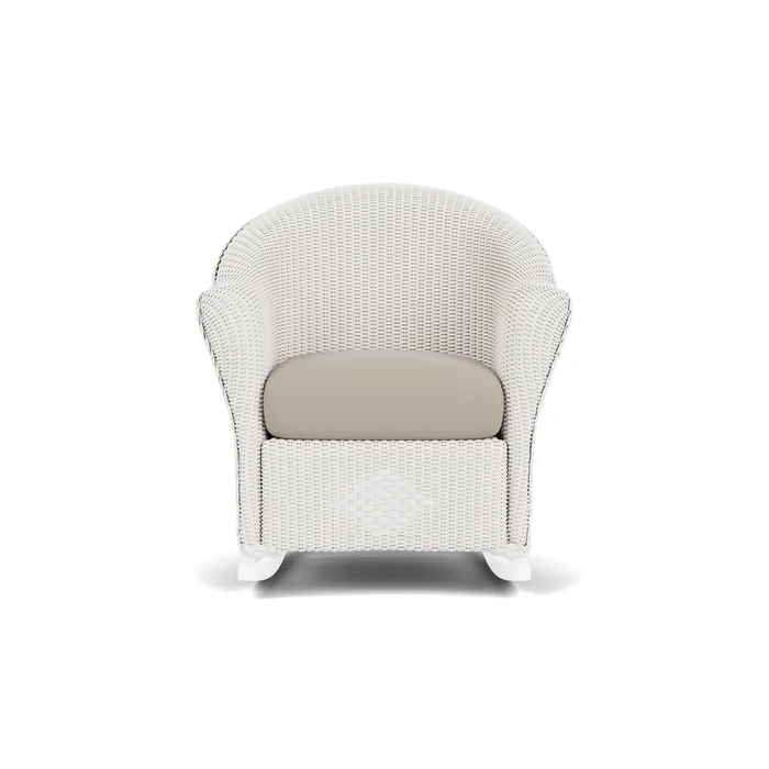 lloyd flanders reflections porch rocker in white finish with callen driftwood fabric grade b