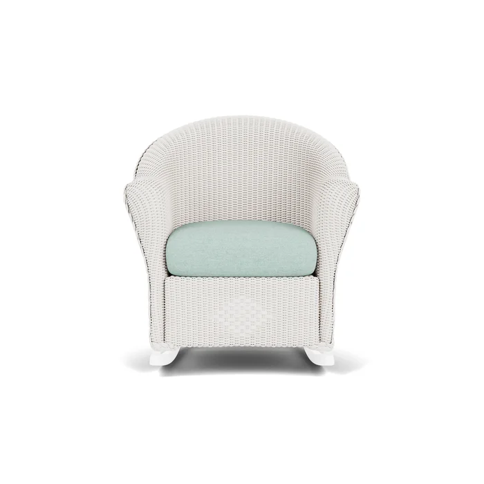 lloyd flanders reflections porch rocker in white finish with demo mist fabric grade b