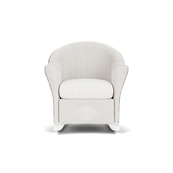 lloyd flanders reflections porch rocker in white finish with friendly natural fabric grade b