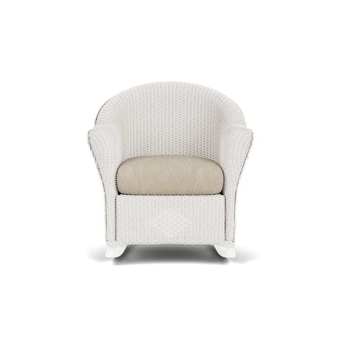 lloyd flanders reflections porch rocker in white finish with laurel ecru fabric grade c
