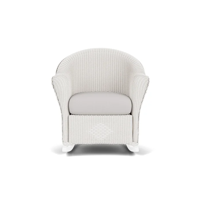 lloyd flanders reflections porch rocker in white finish with sailcloth seagull fabric grade c