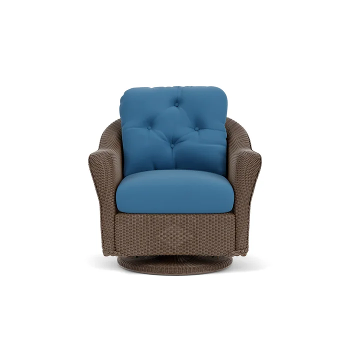 lloyd flanders reflections swivel glider lounge chair in bark finish with bamboo bay sky fabric grade a