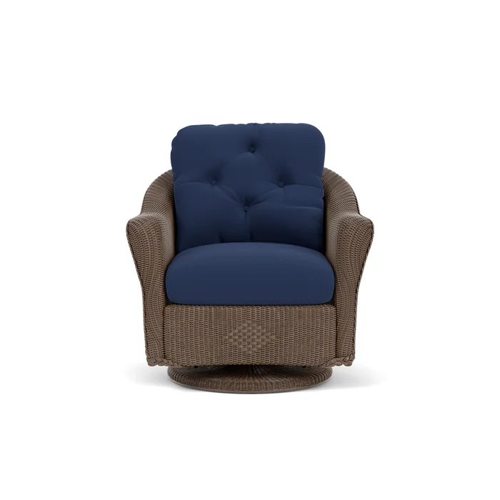 lloyd flanders reflections swivel glider lounge chair in bark finish with beach navy fabric grade a