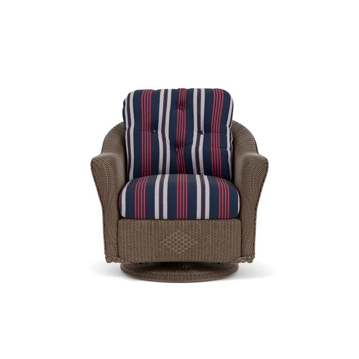 lloyd flanders reflections swivel glider lounge chair in bark finish with berkely hall navy fabric grade b