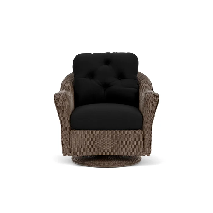 lloyd flanders reflections swivel glider lounge chair in bark finish with canvas black fabric grade a
