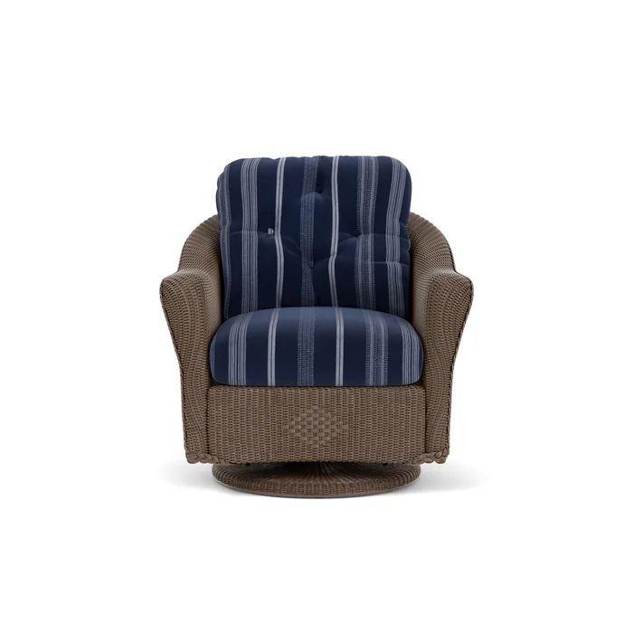 lloyd flanders reflections swivel glider lounge chair in bark finish with consider indigo fabric grade c