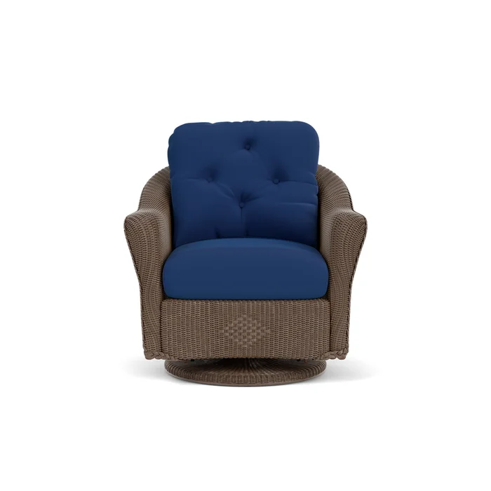 lloyd flanders reflections swivel glider lounge chair in bark finish with flagship lapis fabric grade b