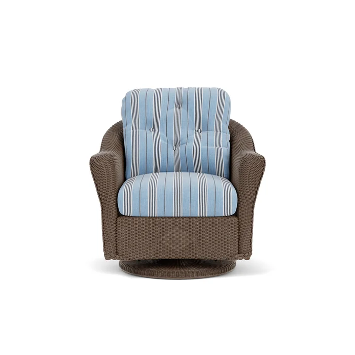 lloyd flanders reflections swivel glider lounge chair in bark finish with hansen sky fabric grade b