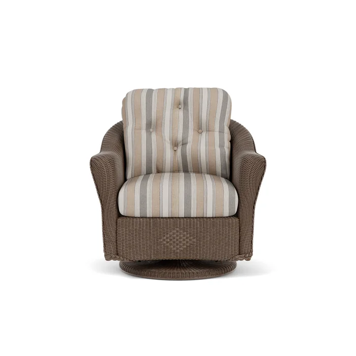 lloyd flanders reflections swivel glider lounge chair in bark finish with purveyor pewter fabric grade d