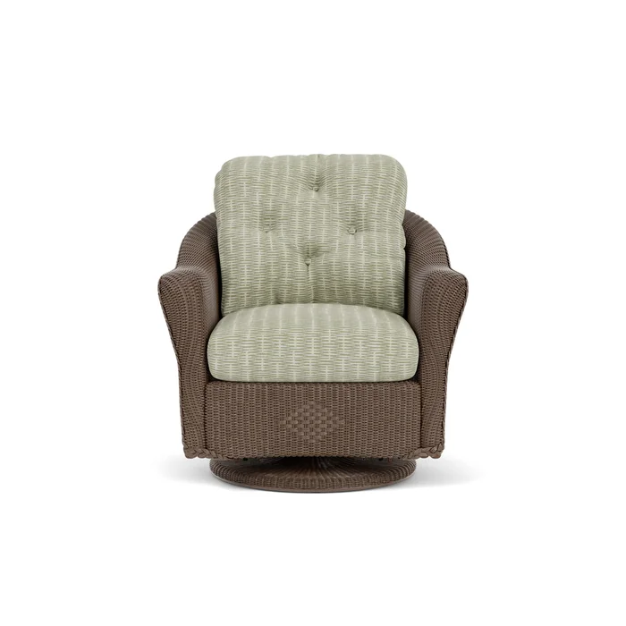 lloyd flanders reflections swivel glider lounge chair in bark finish with romulo laurel fabric grade c
