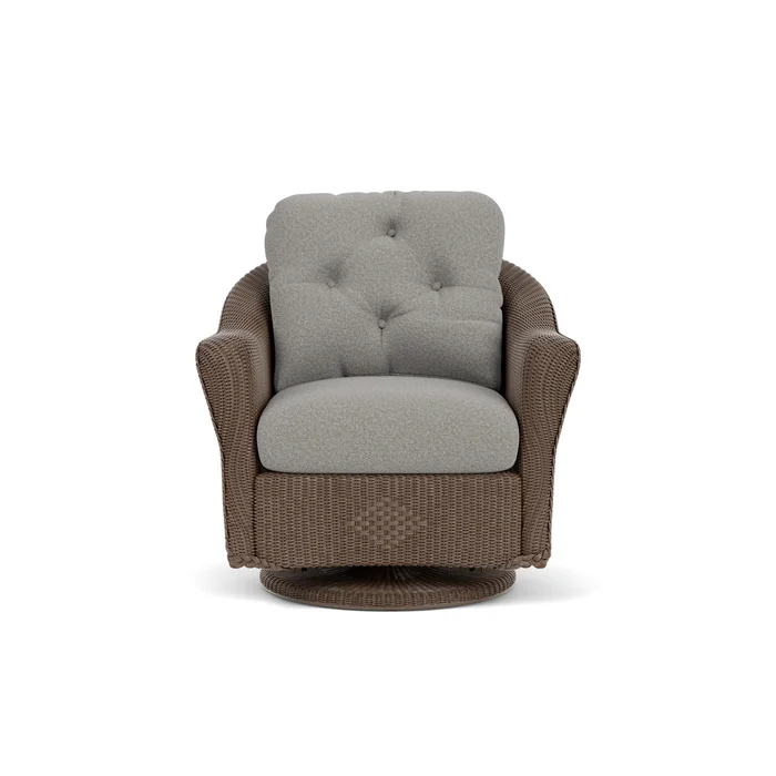 lloyd flanders reflections swivel glider lounge chair in bark finish with rumba nickel fabric grade a