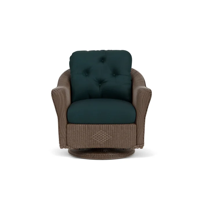 lloyd flanders reflections swivel glider lounge chair in bark finish with sandberg lagoon fabric grade b