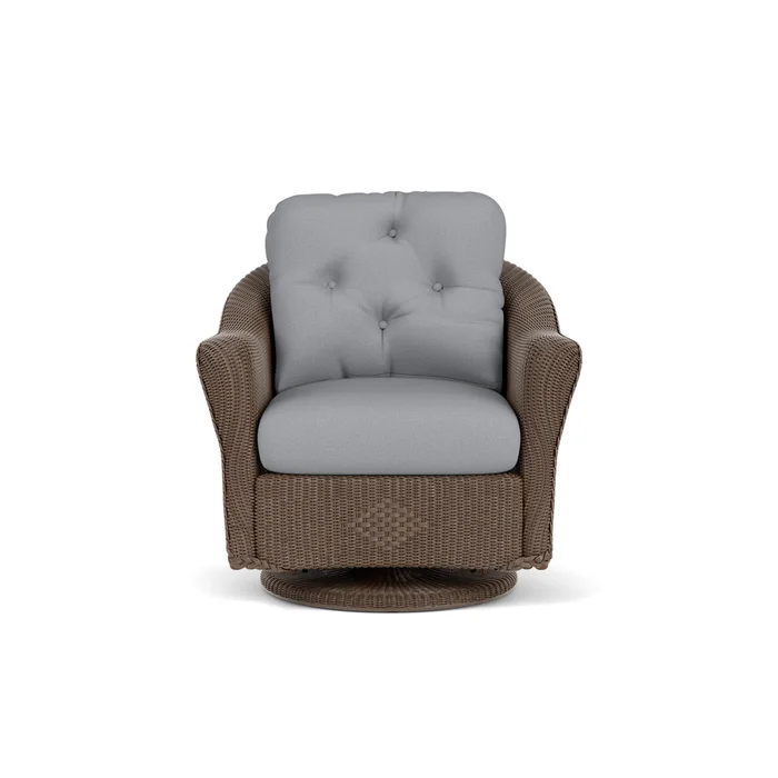 lloyd flanders reflections swivel glider lounge chair in bark finish with sandberg pewter fabric grade b