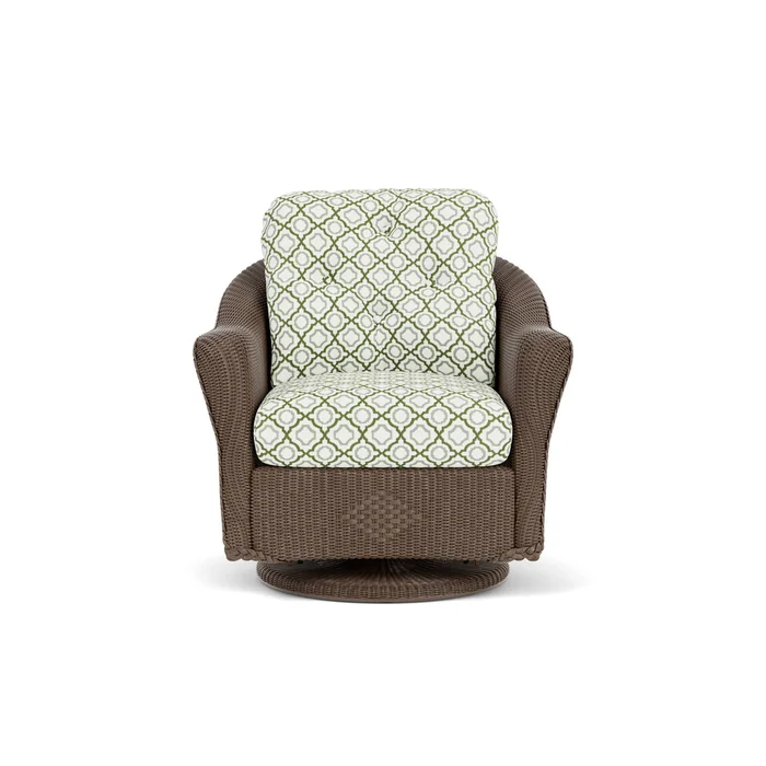 lloyd flanders reflections swivel glider lounge chair in bark finish with savannah green fabric grade b
