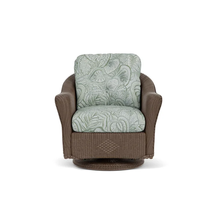 lloyd flanders reflections swivel glider lounge chair in bark finish with sensibility spring fabric grade c