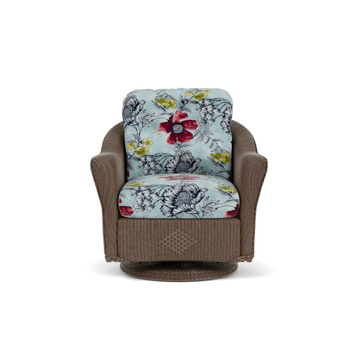 lloyd flanders reflections swivel glider lounge chair in bark finish with serena floral meadow fabric grade d