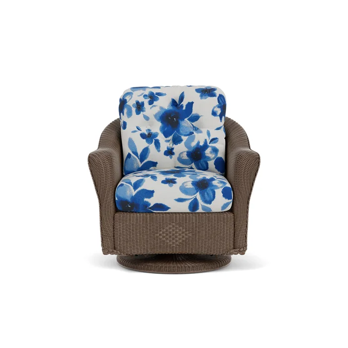lloyd flanders reflections swivel glider lounge chair in bark finish with watercolor blossom capri fabric grade d