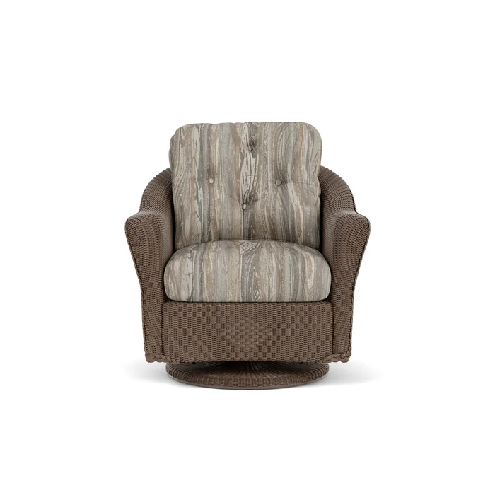 lloyd flanders reflections swivel glider lounge chair in bark finish with woodgrain ash fabric grade d