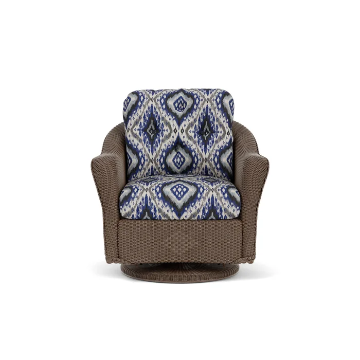 lloyd flanders reflections swivel glider lounge chair in bark finish with yoko mediterranean fabric grade d