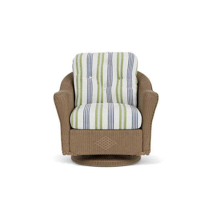 lloyd flanders reflections swivel glider lounge chair in fawn finish with berkely hall green fabric grade b