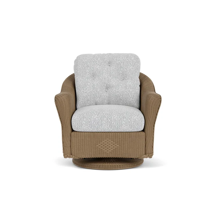 lloyd flanders reflections swivel glider lounge chair in fawn finish with burson domino fabric grade b