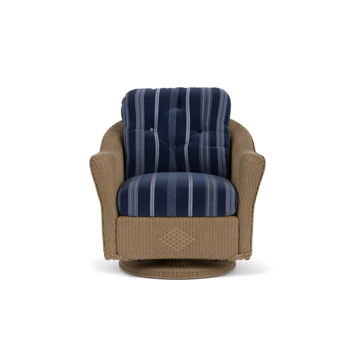 lloyd flanders reflections swivel glider lounge chair in fawn finish with consider indigo fabric grade c