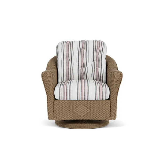 lloyd flanders reflections swivel glider lounge chair in fawn finish with deering cadet fabric grade c