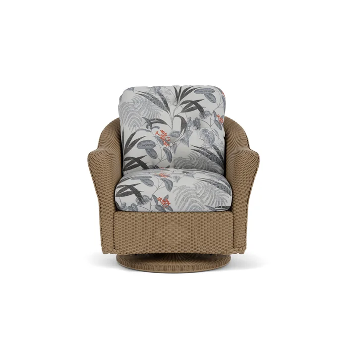 lloyd flanders reflections swivel glider lounge chair in fawn finish with delicate botanical slate fabric grade d