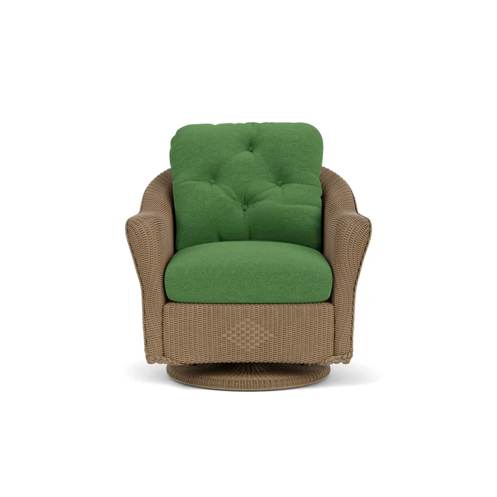 lloyd flanders reflections swivel glider lounge chair in fawn finish with seadog botanical fabric grade b