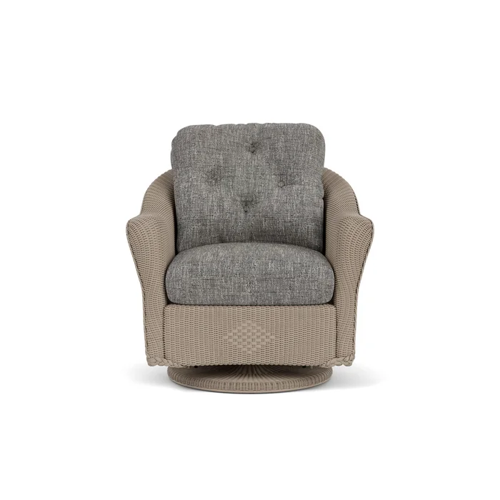 lloyd flanders reflections swivel glider lounge chair in french beige finish with black sand fabric grade b