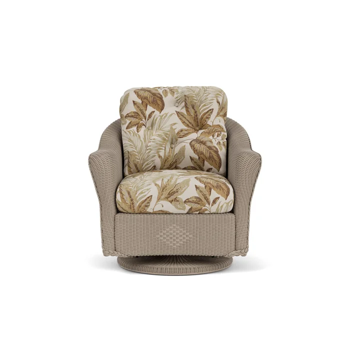 lloyd flanders reflections swivel glider lounge chair in french beige finish with botanic willow fabric grade d