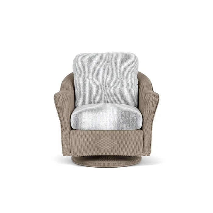 lloyd flanders reflections swivel glider lounge chair in french beige finish with burson indigo fabric grade b