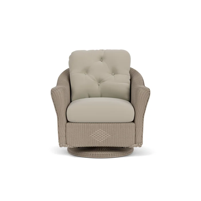 lloyd flanders reflections swivel glider lounge chair in french beige finish with callen driftwood fabric grade b