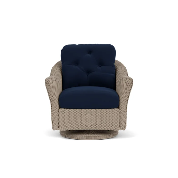lloyd flanders reflections swivel glider lounge chair in french beige finish with decorline navy fabric grade a
