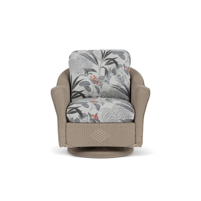 lloyd flanders reflections swivel glider lounge chair in french beige finish with delicate botanical slate fabric grade d