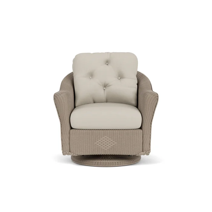 lloyd flanders reflections swivel glider lounge chair in french beige finish with fife fog fabric grade b