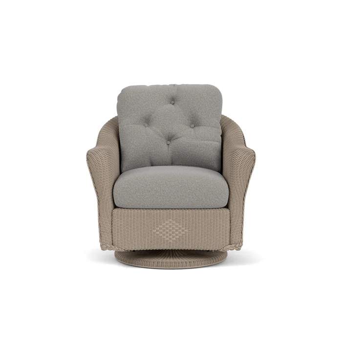 lloyd flanders reflections swivel glider lounge chair in french beige finish with rumba nickel fabric grade a