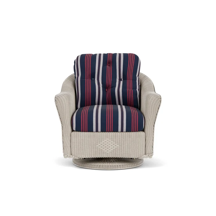 lloyd flanders reflections swivel glider lounge chair in linen finish with berkely hall navy fabric grade b