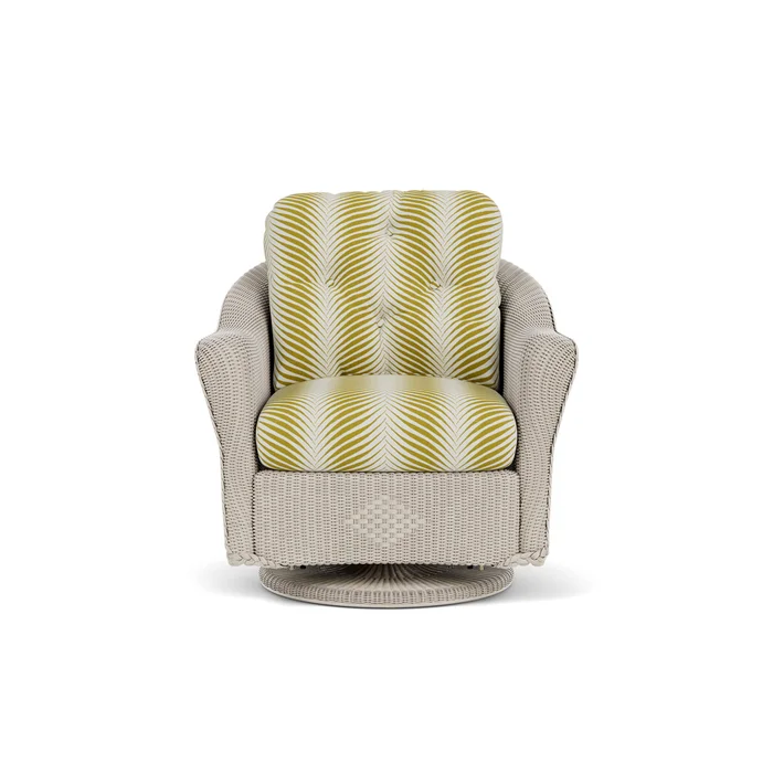 lloyd flanders reflections swivel glider lounge chair in linen finish with clock out dew fabric grade c